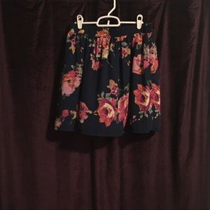 Navy and Pink Floral Mini Skirt